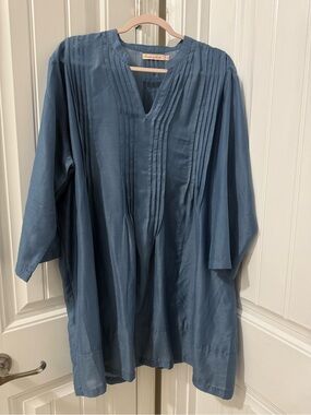 fresh produce woman’s Pintuck V-Neck Long Sleeve Shirt dress — Dusty Blue